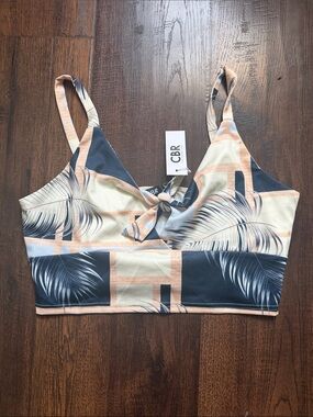 CBR Peach & Navy Palm-Print Tie-Front Bralette
